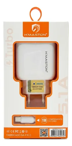 Carregador Iphone Turbo H'maston 5.1a Y24-2 Com Cabo V8 1m