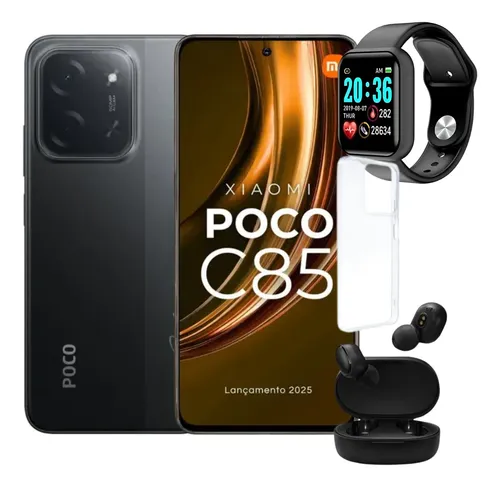 Super Kit Poco C85 4G 8GB/256GB + Fone Redmi Buds 6  + Relógio Smart Band 9 Xiaomi